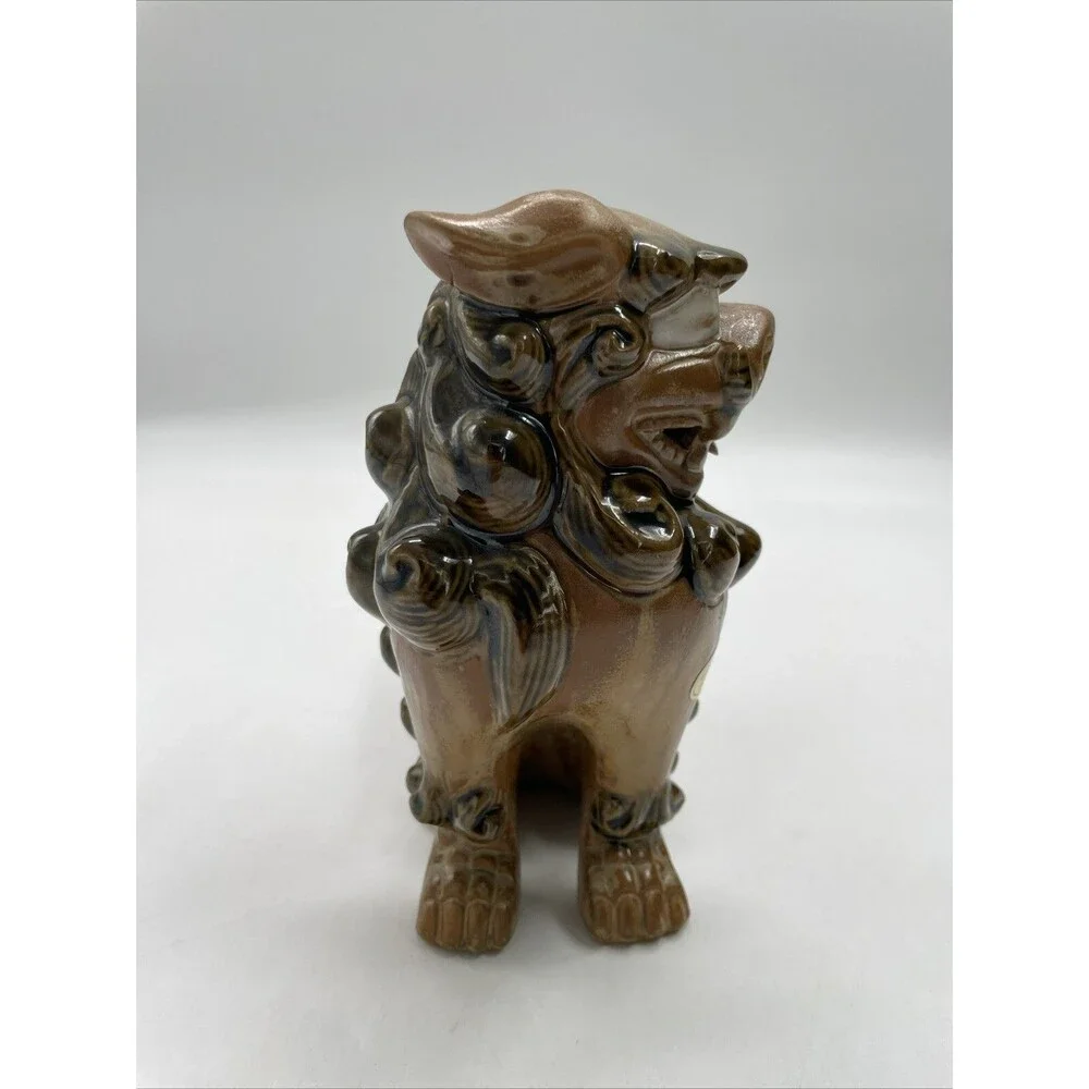 Pair 2 Andrea Sadek Brown Ceramic Asian Foo Dog Lion Figure Dragon Statue Japan